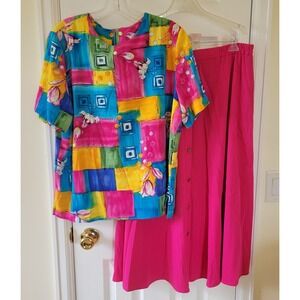 G.W. Graff Skirt Set Size L Top 18 Skirt Multicolor Vintage Colorful Boho USA